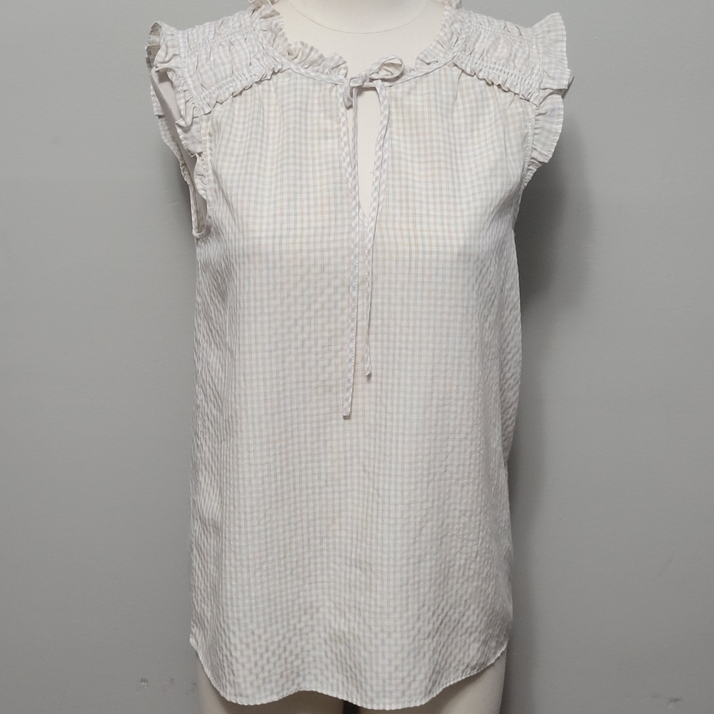 Jane & Delancey checkered ruffled cap sleeve blouse size xs